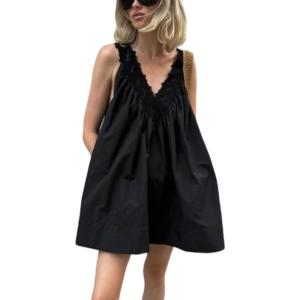 image:imageCHARTOU Women Floral Lace Mini Dress Sexy V Neck Sleeveless Summer Beach Vacation Tunic Shift DressBlack