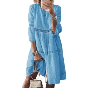 image:imageCHARTOU Womens Comfy 34 Sleeves Lace Crochet Lightweight Flowy ALine Midi DressBlue