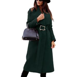 image:imageCHARTOU Womens Elegant Lapel Collar Wool Blend Midi Long Trench Overcoat Jacket with BeltGreen