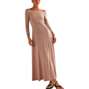 image:imageCHARTOU Womens Long Sleeve Off Shoulder Long Dress Midi Waist A line Maxi Dress Slim Flowy Swing Sun DressPink