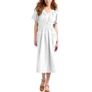 image:imageCHARTOU Womens V Neck Cotton Mid Long Dress Short Sleeve Elastic Waist Cinch Elegant Party DressWhite
