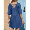 image:imageCHARTOU Puff Sleeve Short Denim Dress for Women Summer V Neck Lace Up Mini Jean Dress Cowgirl OutfitsDark Blue