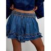 image:imageCHARTOU Ruffle Hem Jean Shorts Womens Summer Drawstring Elastic High Waisted Denim Shorts with PocketsDark Blue