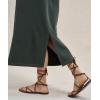 image:imageCHARTOU Women Casual Midi Denim Skirt Drawstring Waist Side Slit Frayed Hem Jean Skirt with PocketsGreen