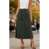 image:imageCHARTOU Women Casual Midi Denim Skirt Drawstring Waist Side Slit Frayed Hem Jean Skirt with PocketsGreen