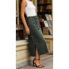 image:imageCHARTOU Women Casual Midi Denim Skirt Drawstring Waist Side Slit Frayed Hem Jean Skirt with PocketsGreen