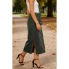 image:imageCHARTOU Women Casual Midi Denim Skirt Drawstring Waist Side Slit Frayed Hem Jean Skirt with PocketsGreen