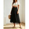 image:imageCHARTOU Women Pleated Denim Midi Skirt Button Front Elastic Waist Lace Patchwork Jean Skirt with DrawstringBlack
