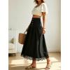 image:imageCHARTOU Women Pleated Denim Midi Skirt Button Front Elastic Waist Lace Patchwork Jean Skirt with DrawstringBlack