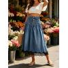 image:imageCHARTOU Women Pleated Denim Midi Skirt Button Front Elastic Waist Lace Patchwork Jean Skirt with DrawstringDark Blue