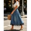 image:imageCHARTOU Women Pleated Denim Midi Skirt Button Front Elastic Waist Lace Patchwork Jean Skirt with DrawstringDark Blue