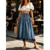 image:imageCHARTOU Women Pleated Denim Midi Skirt Button Front Elastic Waist Lace Patchwork Jean Skirt with DrawstringDark Blue