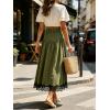 image:imageCHARTOU Women Pleated Denim Midi Skirt Button Front Elastic Waist Lace Patchwork Jean Skirt with DrawstringGreen