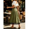 image:imageCHARTOU Women Pleated Denim Midi Skirt Button Front Elastic Waist Lace Patchwork Jean Skirt with DrawstringGreen