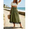 image:imageCHARTOU Women Pleated Denim Midi Skirt Button Front Elastic Waist Lace Patchwork Jean Skirt with DrawstringGreen