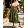 image:imageCHARTOU Women Pleated Denim Midi Skirt Button Front Elastic Waist Lace Patchwork Jean Skirt with DrawstringGreen