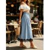 image:imageCHARTOU Women Pleated Denim Midi Skirt Button Front Elastic Waist Lace Patchwork Jean Skirt with DrawstringLight Blue