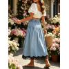 image:imageCHARTOU Women Pleated Denim Midi Skirt Button Front Elastic Waist Lace Patchwork Jean Skirt with DrawstringLight Blue
