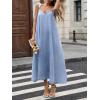 image:imageCHARTOU Women Spaghetti Strap Denim Dress Long Flowy Maxi Jean Dress Summer Vacation Sundress with PocketsBlue
