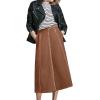image:imageCHARTOU Women Wrap Jean Skirt High Waist Buckle Side Slit A Line Patchwork Denim Midi Long SkirtBrown