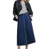 image:imageCHARTOU Women Wrap Jean Skirt High Waist Buckle Side Slit A Line Patchwork Denim Midi Long SkirtDark Blue