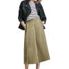 image:imageCHARTOU Women Wrap Jean Skirt High Waist Buckle Side Slit A Line Patchwork Denim Midi Long SkirtGreen