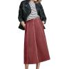 image:imageCHARTOU Women Wrap Jean Skirt High Waist Buckle Side Slit A Line Patchwork Denim Midi Long SkirtWine