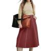 image:imageCHARTOU Women Wrap Jean Skirt High Waist Buckle Side Slit A Line Patchwork Denim Midi Long SkirtWine
