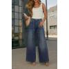 image:imageCHARTOU Women Y2k Rhinestone Jeans Baggy Wide Leg Jeans Sparkly Glitter High Waist Denim Pants with BeltDark Blue