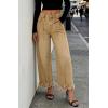 image:imageCHARTOU Womens Ruffled Frayed Barrel Jeans High Waisted Baggy Wide Leg Polka Dot Jeans Casual Loose Fit Denim PantsKhaki