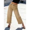 image:imageCHARTOU Womens Ruffled Frayed Barrel Jeans High Waisted Baggy Wide Leg Polka Dot Jeans Casual Loose Fit Denim PantsKhaki