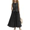 image:imageCHARTOU 2 Piece Denim Skirt Set Women Spring Outfits Button Down Vest Jean A Line Maxi Long Flowy SkirtBlack
