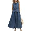 image:imageCHARTOU 2 Piece Denim Skirt Set Women Spring Outfits Button Down Vest Jean A Line Maxi Long Flowy SkirtDark Blue