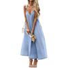 image:imageCHARTOU Women Spaghetti Strap Denim Dress Long Flowy Maxi Jean Dress Summer Vacation Sundress with PocketsBlue