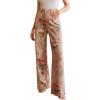 image:imageCHARTOU Women Vintage Floral Jeans Baggy High Waisted Denim Flared Wide Leg Pants with PocketsPink