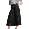 image:imageCHARTOU Women Wrap Jean Skirt High Waist Buckle Side Slit A Line Patchwork Denim Midi Long SkirtBlack