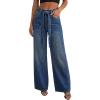 image:imageCHARTOU Women Y2k Rhinestone Jeans Baggy Wide Leg Jeans Sparkly Glitter High Waist Denim Pants with BeltDark Blue