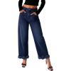 image:imageCHARTOU Womens Ruffled Frayed Barrel Jeans High Waisted Baggy Wide Leg Polka Dot Jeans Casual Loose Fit Denim PantsDark Blue