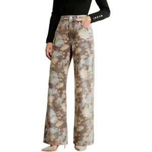 image:imageCHARTOU Women Vintage Floral Jeans Baggy High Waisted Denim Flared Wide Leg Pants with PocketsBlue