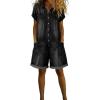 image:imageCHARTOU Summer Denim Romper for Women Baggy Wide Leg Jeans Jumpsuit Short Sleeve Button Down Shirt RomperBlack