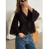 image:imageCHARTOU Lace Eyelet Bow Tie Front Tops for Women Summer Cute Crop Shirt 34 Bell Sleeve Embroidered BlouseBlack