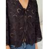 image:imageCHARTOU Lace Eyelet Bow Tie Front Tops for Women Summer Cute Crop Shirt 34 Bell Sleeve Embroidered BlouseBlack