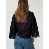 image:imageCHARTOU Lace Eyelet Bow Tie Front Tops for Women Summer Cute Crop Shirt 34 Bell Sleeve Embroidered BlouseBlack