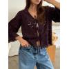 image:imageCHARTOU Lace Eyelet Bow Tie Front Tops for Women Summer Cute Crop Shirt 34 Bell Sleeve Embroidered BlouseChestnut