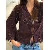 image:imageCHARTOU Lace Eyelet Bow Tie Front Tops for Women Summer Cute Crop Shirt 34 Bell Sleeve Embroidered BlouseChestnut