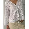 image:imageCHARTOU Lace Eyelet Bow Tie Front Tops for Women Summer Cute Crop Shirt 34 Bell Sleeve Embroidered BlouseWhite