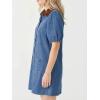 image:imageCHARTOU Women Summer Denim Midi Dress Lapel Button Down Puff Short Sleeve Shirt Jean Dress with PocketsBlue