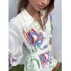 image:imageCHARTOU Women Summer Floral Short Dress Belted Lantern 34 Sleeve Button Down Shirt Dress with PocketsWhite