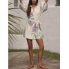 image:imageCHARTOU Women Summer Floral Short Dress Belted Lantern 34 Sleeve Button Down Shirt Dress with PocketsWhite