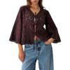 image:imageCHARTOU Lace Eyelet Bow Tie Front Tops for Women Summer Cute Crop Shirt 34 Bell Sleeve Embroidered BlouseChestnut